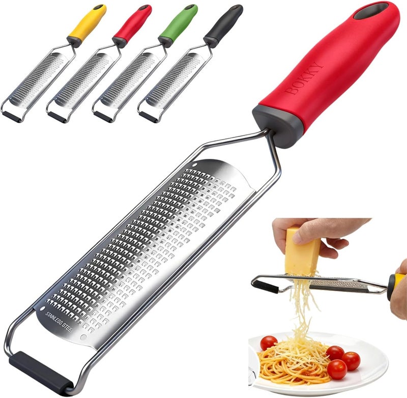 BOKKY Cheese Grater Handheld & Lemon Zester with Handle, Stainless Steel Citrus Zester for Parmesan Garlic Ginger (Red) - Image 1